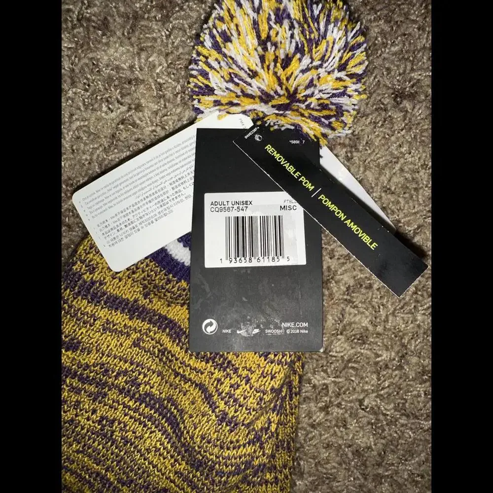 Nike LSU Tigers Purple Sideline Logo Cuffed Knit Hat with Pom Sample - Picture 9 of 11